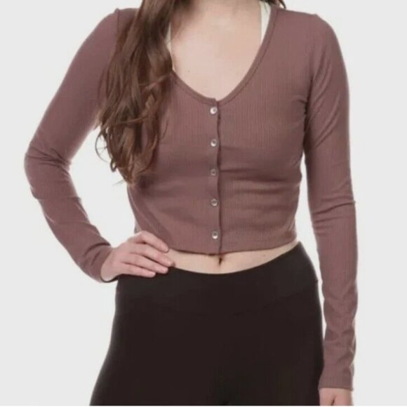 Calvin Klein Performance Women's Slim Fit Cardigan Cropped Ribbed Brown Medium - Picture 1 of 1